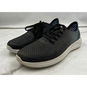Crocs LiteRide Pacer Sneakers Mens Black Blue Ombre Perforated Lace Up Shoes 10